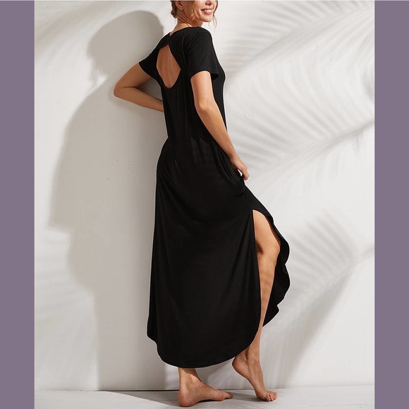 Simple by Suzanne Betro Pocket Side Slit Cutout Back Maxi Dress In Black - Picture 3 of 11